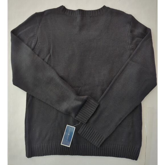 KAREN SCOTT Black Red White Gold Embroidered Reindeer Christmas Sweater Size L - Picture 7 of 7